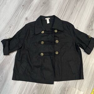 Vixen. 55%linen  Chic Black Double-Breasted Trench‎ Coat